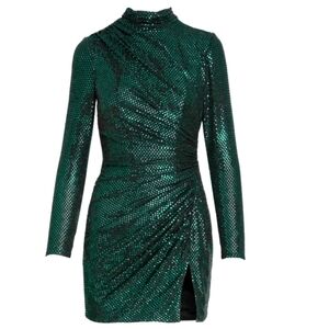 Long Sleeve Sequin Mini Dress - Ieena for Mac Duggal - High Neck - Mermaid